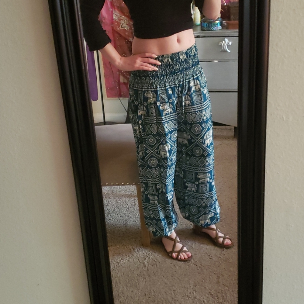 Teal boho harem pants